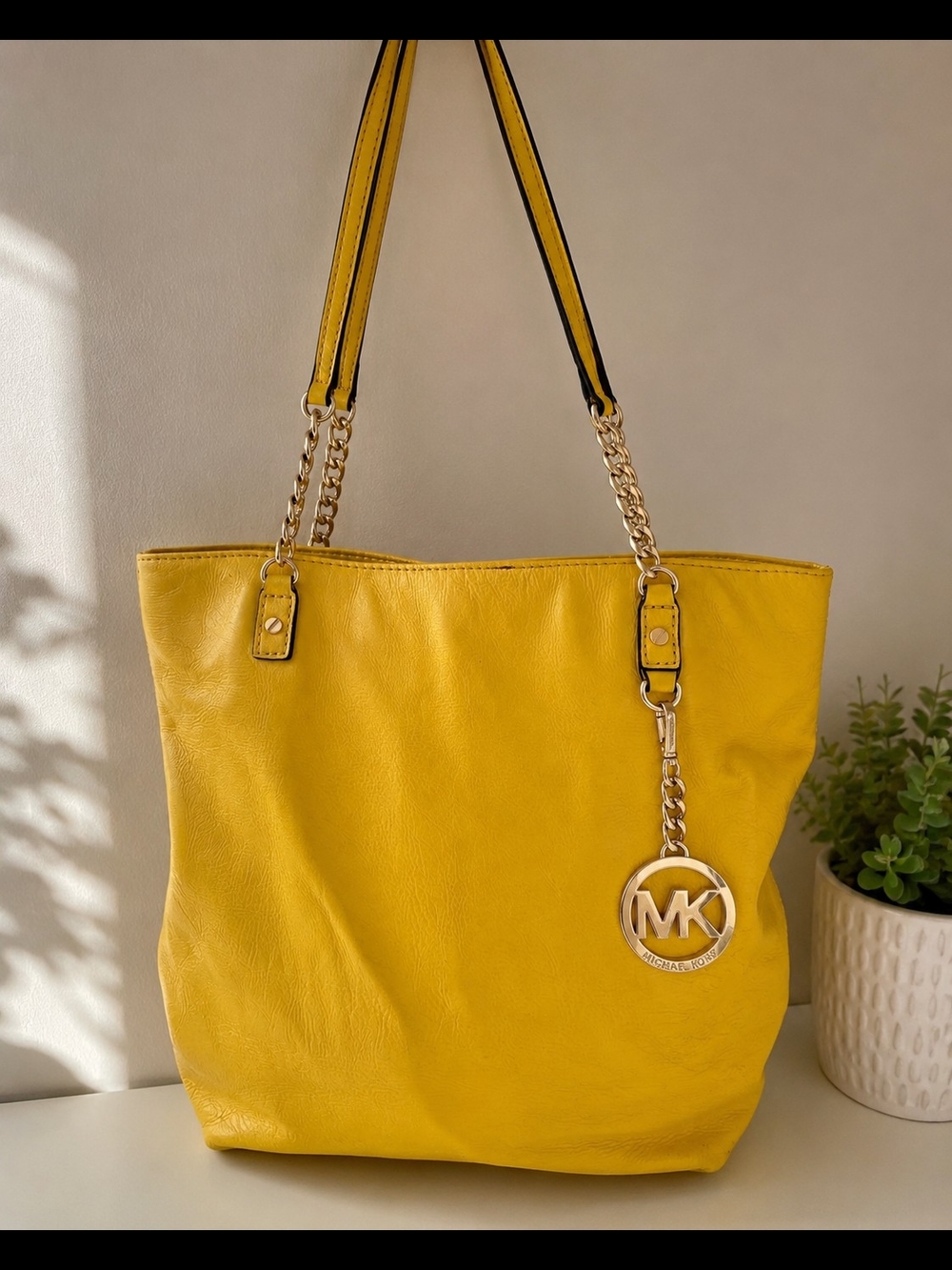 Michael Kors Yellow Leather Tote Bag with MK Charm